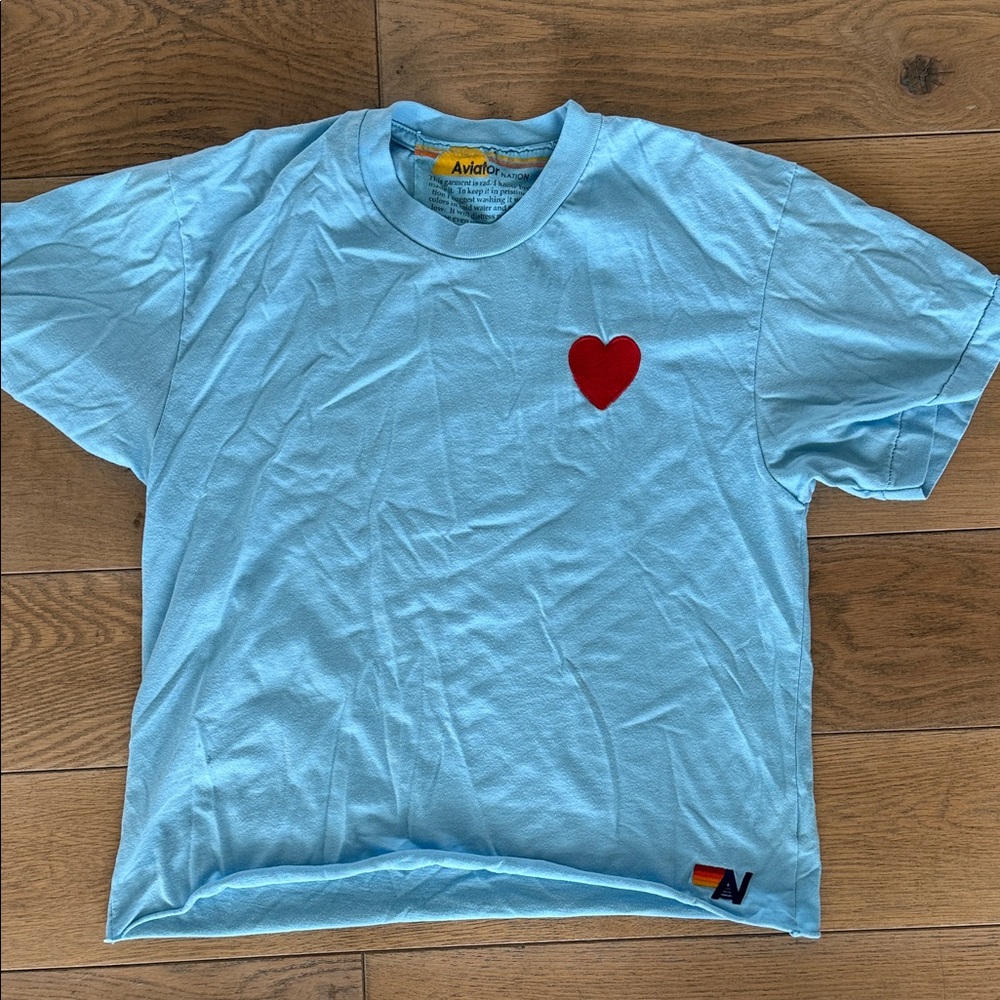 Aviator Nation Sky Blue Tee with Red Heart